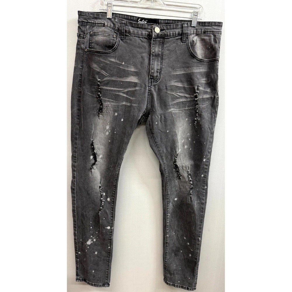 Switch Remarkable Slim Taper Fit Jeans Men 40x32 Gray Splatter Denim Distressed